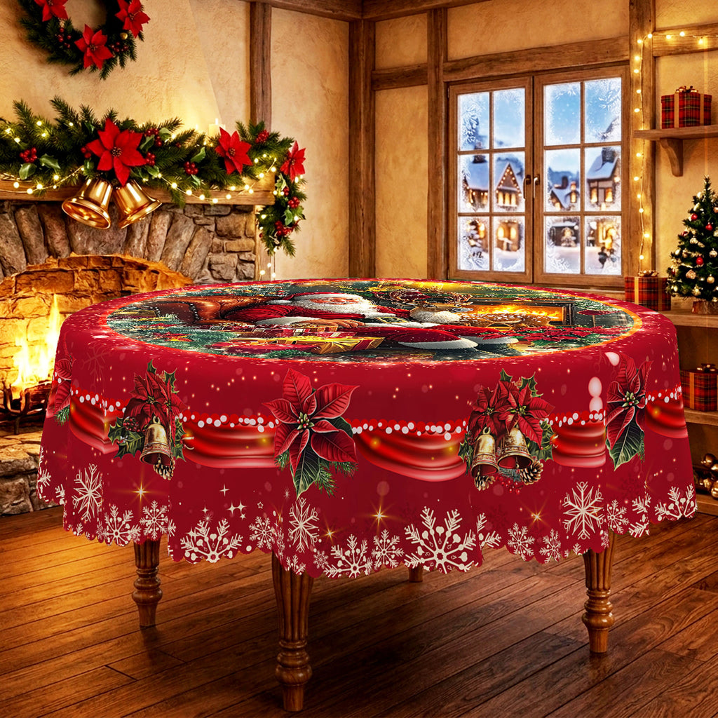 Christmas Santa Fireplace Round Tablecloth, Decorative Dining Table Cover for Dining, Holiday Parties & Christmas Decor - BS022-180R - image 3