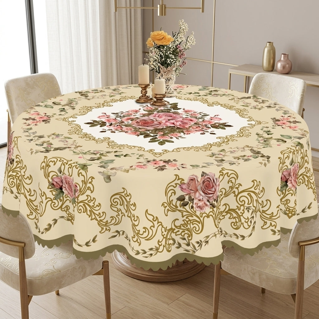 Vintage Pink Rose Medallion Round Tablecloth, Decorative Dining Table Cover for Dining, Holidays & Elegant Home Decor - BH012-1-180 - image 3