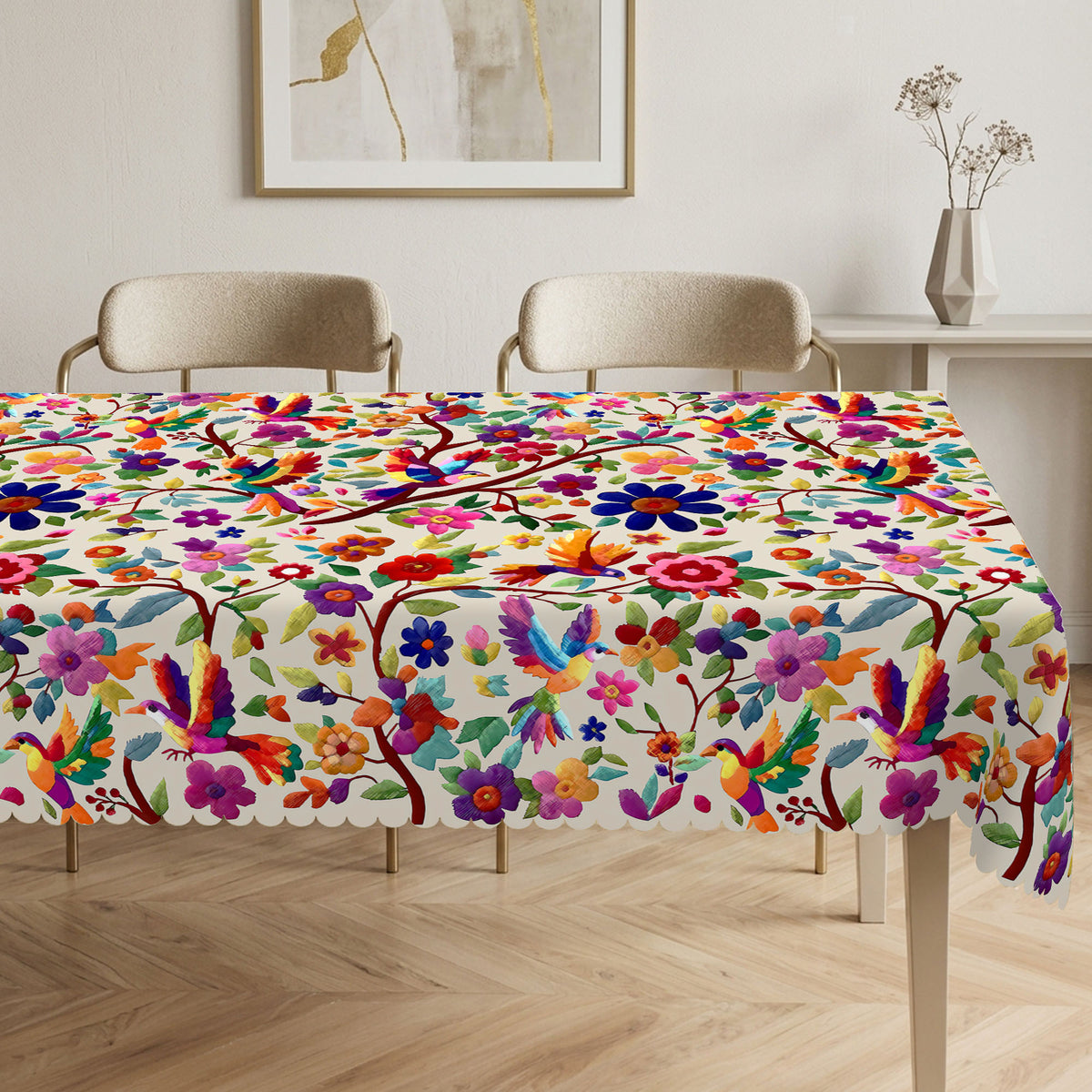 Mexican Colorful Floral Tablecloth, Decorative Dining Table Cover for Dining, Party, Patio & Colorful Home Decor - MEX001-1-220 - image 3
