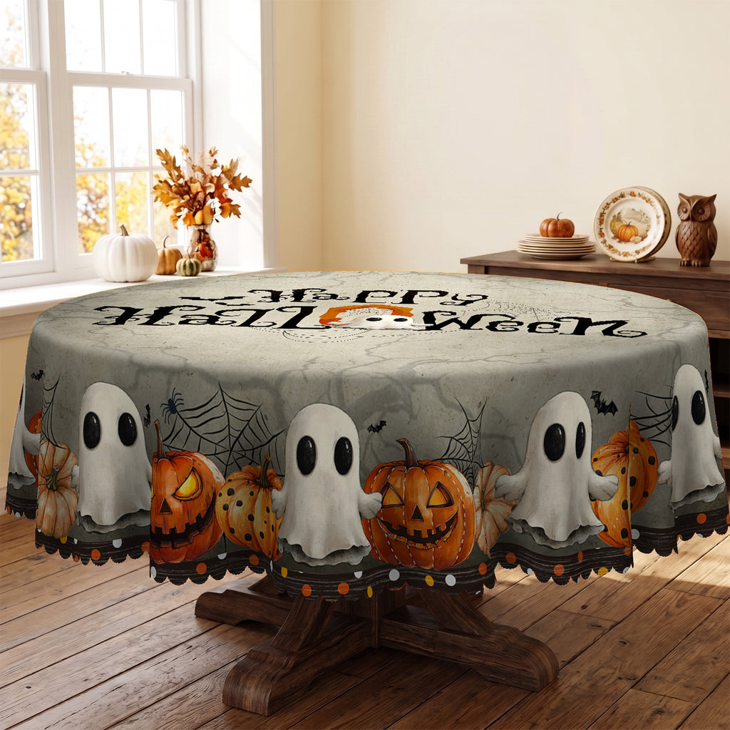 Halloween Haunted House Round Tablecloth, Decorative Dining Table Cover for Halloween Parties, Dining & Fall Decor - BW004-152R - image 3