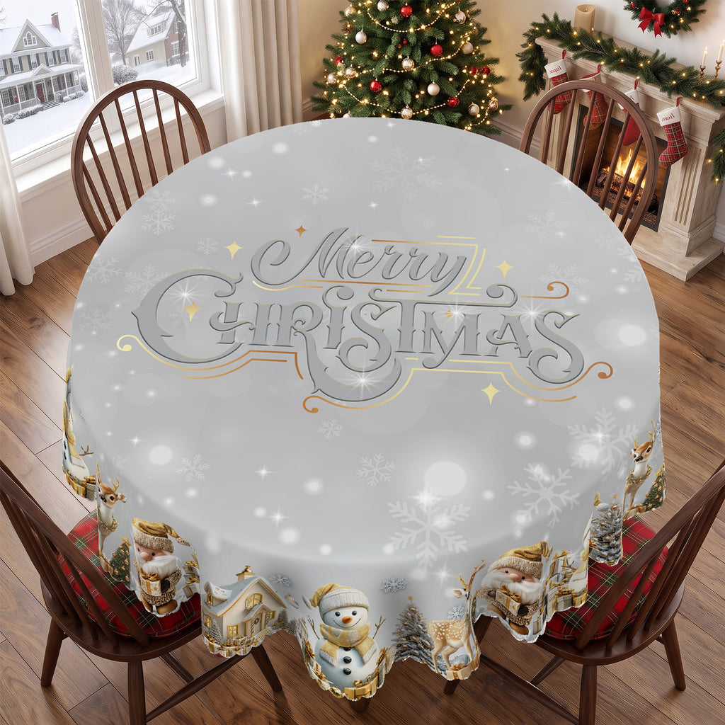 Christmas Silver Snowflake Round Tablecloth, Decorative Dining Table Cover for Dining, Holiday Parties & Winter Decor - BS021-152R - image 3