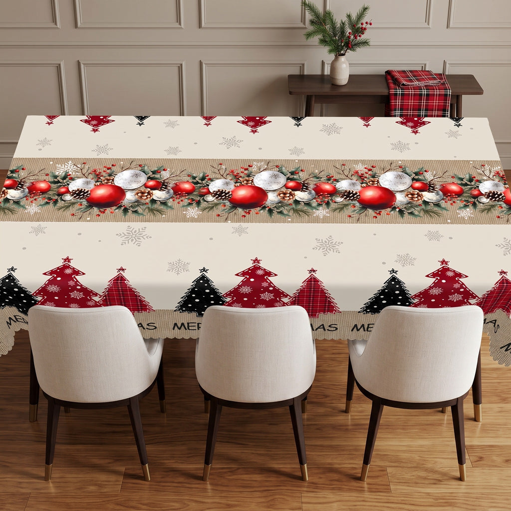 Christmas Holly Wreath Tablecloth, Decorative Dining Table Cover for Dining, Holiday Parties & Christmas Decor - BS039-220 - image 3