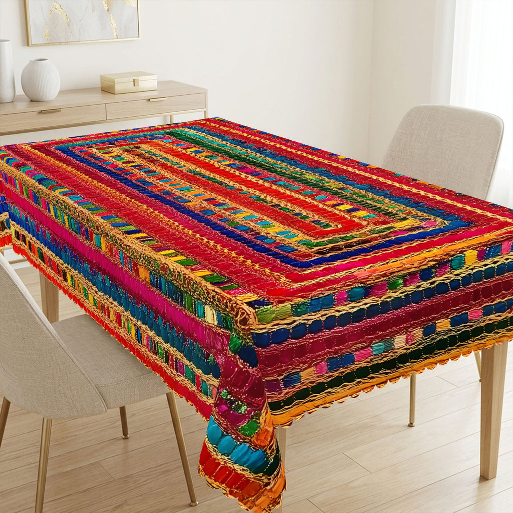 Colorful Boho Geometric Tablecloth, Decorative Dining Table Cover for Dining, Party, Patio & Boho Home Decor - BX010-1-220 - image 3