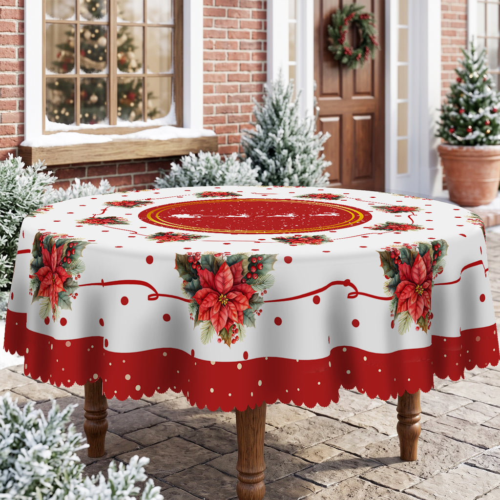 Christmas Red Rose Medallion Round Tablecloth, Decorative Dining Table Cover for Dining, Holiday Parties & Christmas Decor - H138-152R - image 3