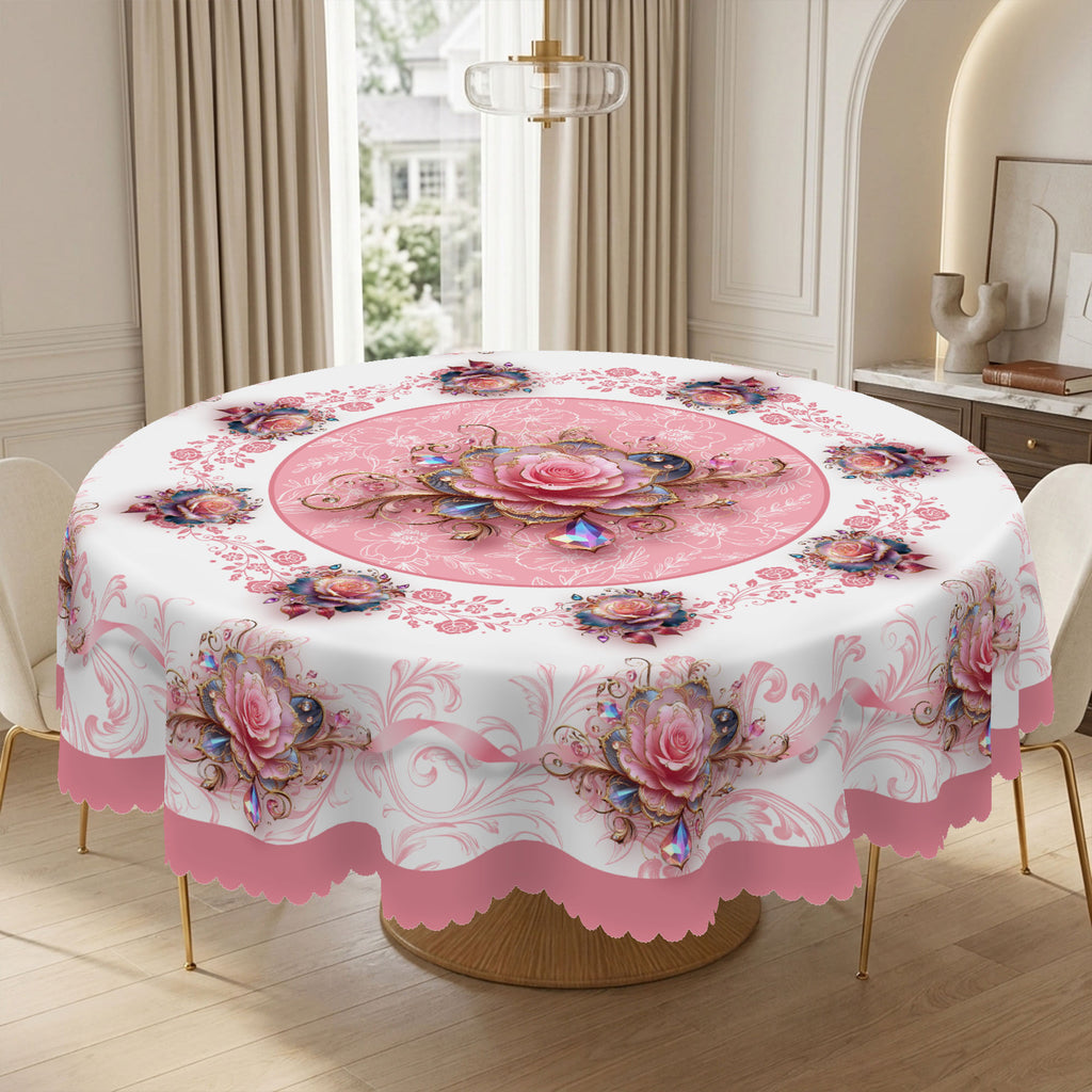 Pink Rose 3D Floral Round Tablecloth, Decorative Dining Table Cover for Dining Room, Party & Elegant Home Decor - BH003-1-152R - image 3