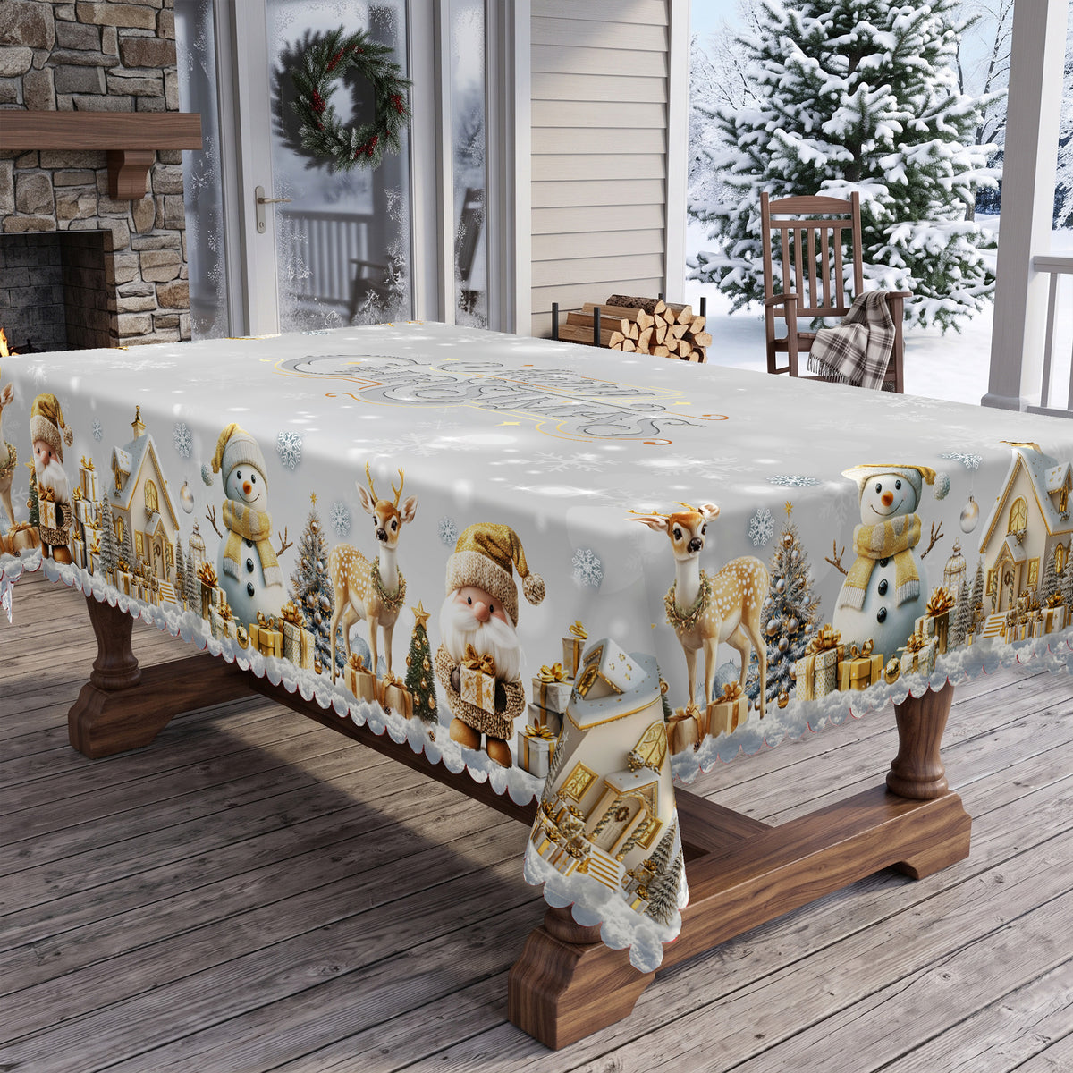 Christmas Silver Snowflake Tablecloth, Decorative Dining Table Cover for Dining, Holiday Parties & Winter Decor - BS021-220 - image 3