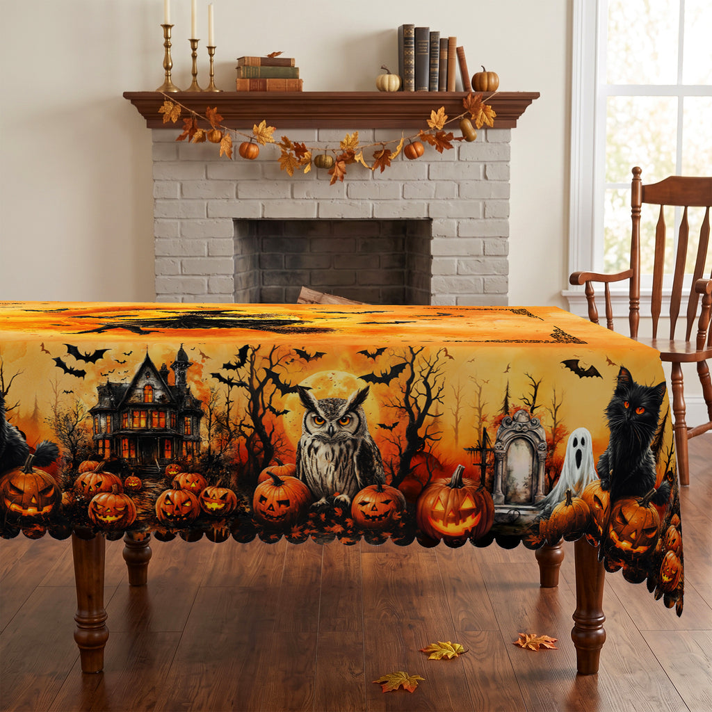 Halloween Pumpkin & Bats Tablecloth, Decorative Dining Table Cover for Halloween Parties, Dining & Fall Decor - BW002-220 - image 3