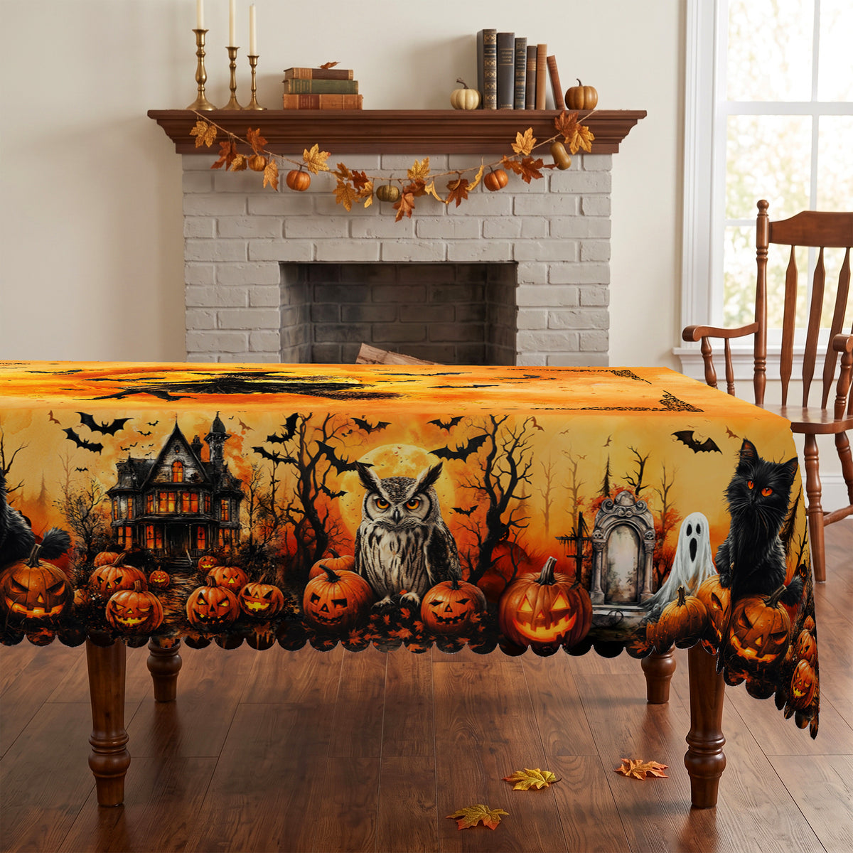 Halloween Pumpkin & Bats Tablecloth, Decorative Dining Table Cover for Halloween Parties, Dining & Fall Decor - BW002-220 - image 3