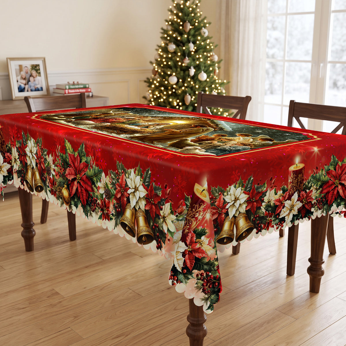 Christmas Santa Holiday Scene Tablecloth, Decorative Dining Table Cover for Dining, Holiday Parties & Christmas Decor - BS028-305 - image 3