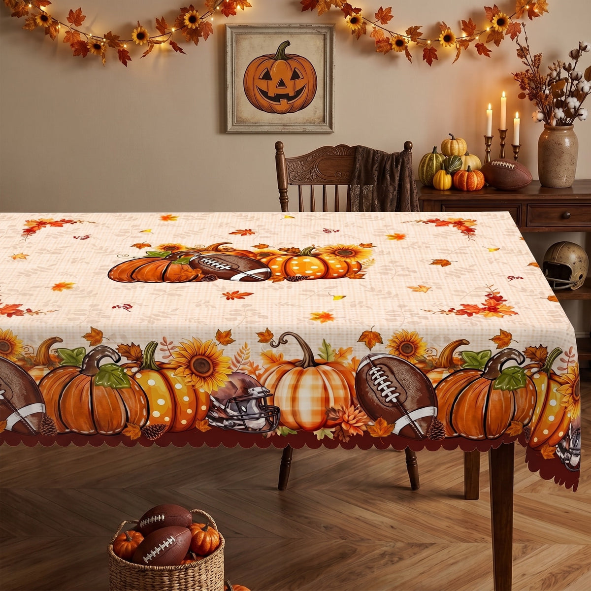 Rustic Pumpkin Harvest Tablecloth, Decorative Dining Table Cover for Dining, Thanksgiving & Fall Home Decor - BQ014-220 - image 3