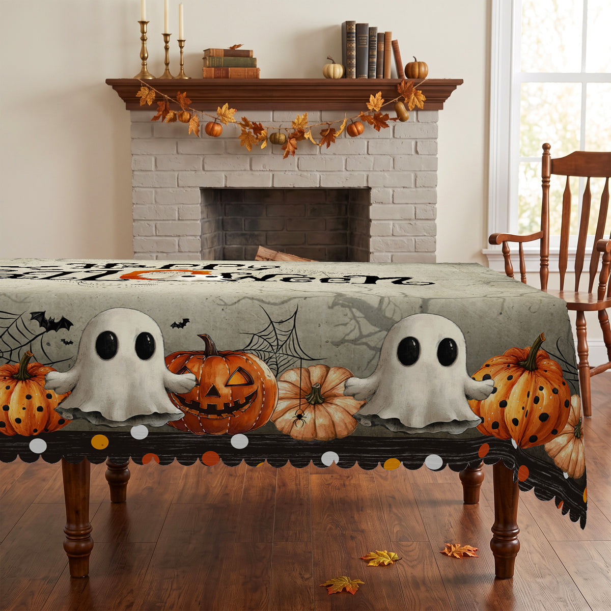 Halloween Haunted House Tablecloth, Decorative Dining Table Cover for Halloween Parties, Dining & Fall Decor - BW004-140 - image 3