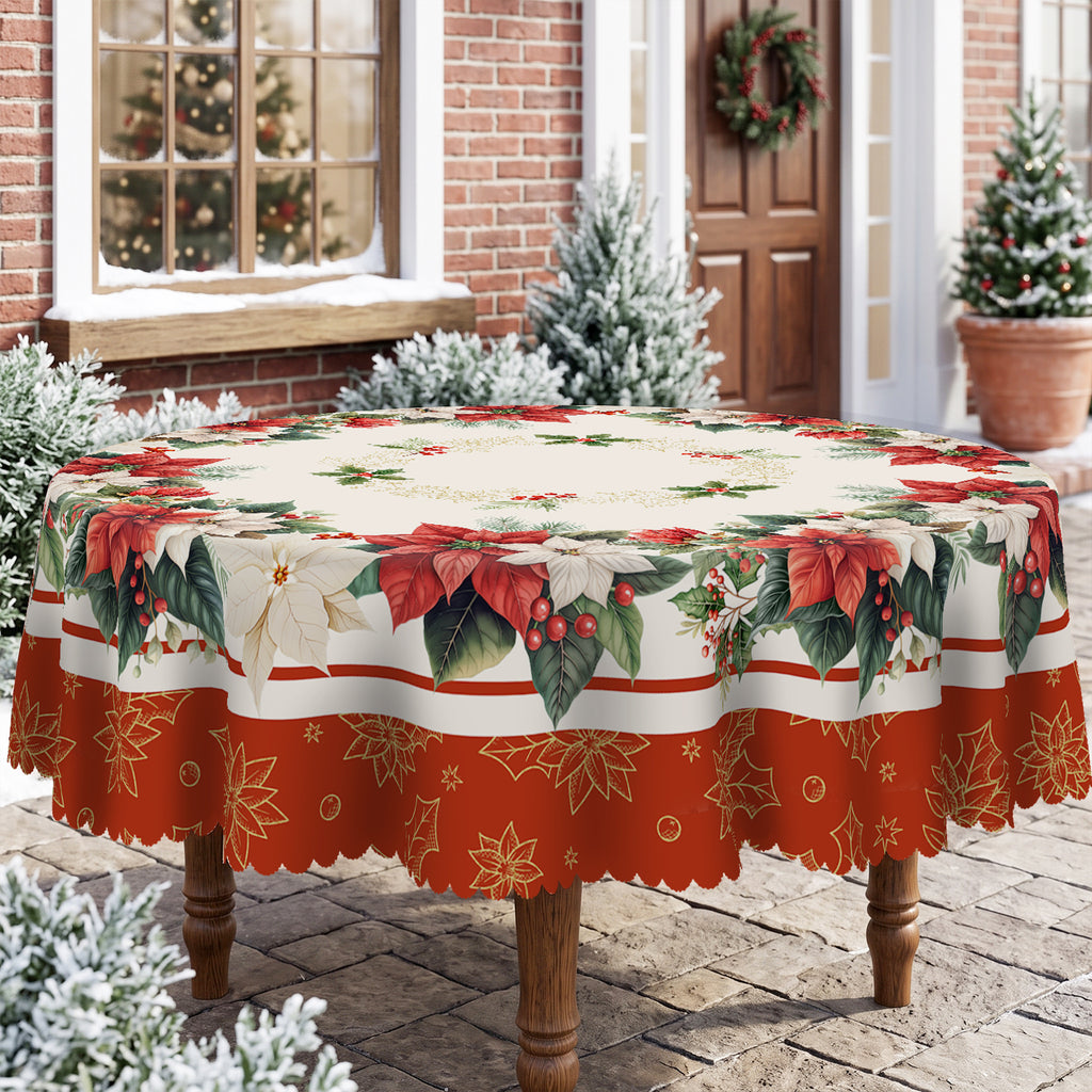 Christmas Eucalyptus Wreath Round Tablecloth, Decorative Dining Table Cover for Dining, Holiday Parties & Christmas Decor - BS032-152R - image 3