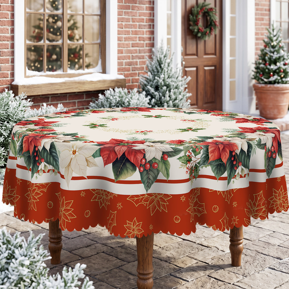 Christmas Eucalyptus Wreath Round Tablecloth, Decorative Dining Table Cover for Dining, Holiday Parties & Christmas Decor - BS032-152R - image 3