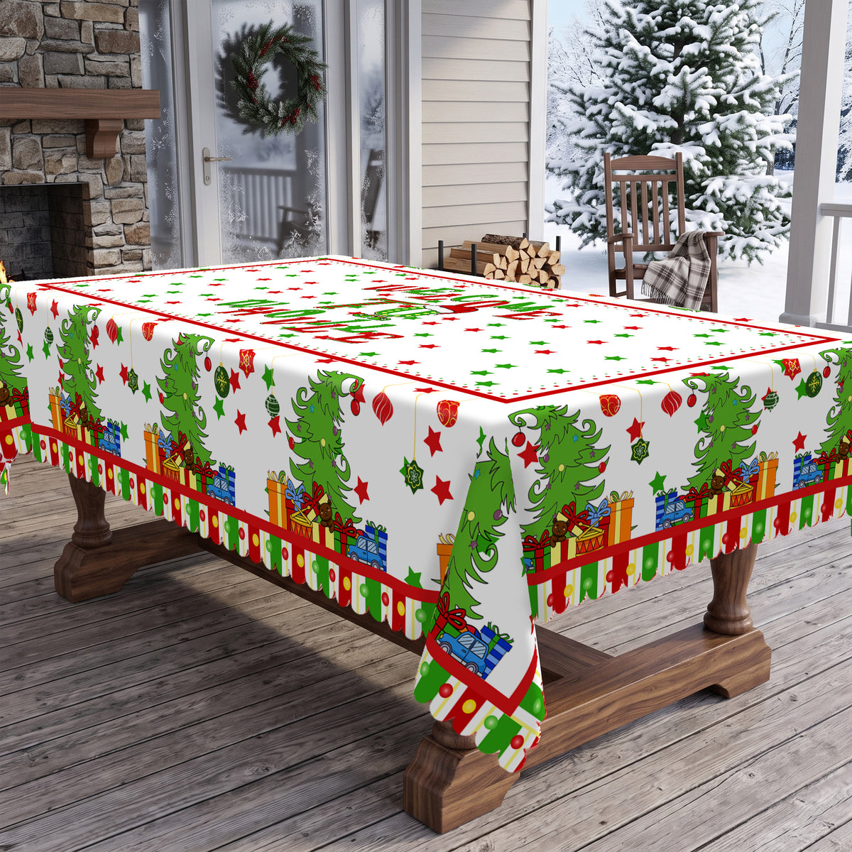 Christmas Tree & Candy Cane Tablecloth, Decorative Dining Table Cover for Dining, Holiday Parties & Christmas Decor - BS013-220 - image 3