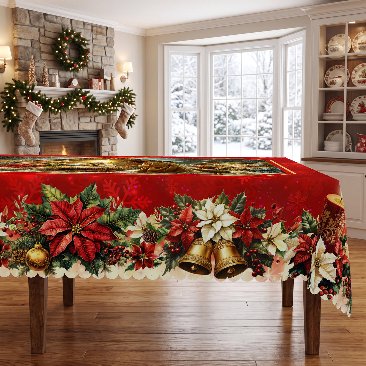 Christmas Santa Holiday Scene Tablecloth, Decorative Dining Table Cover for Dining, Holiday Parties & Christmas Decor - BS028-305 - image 4