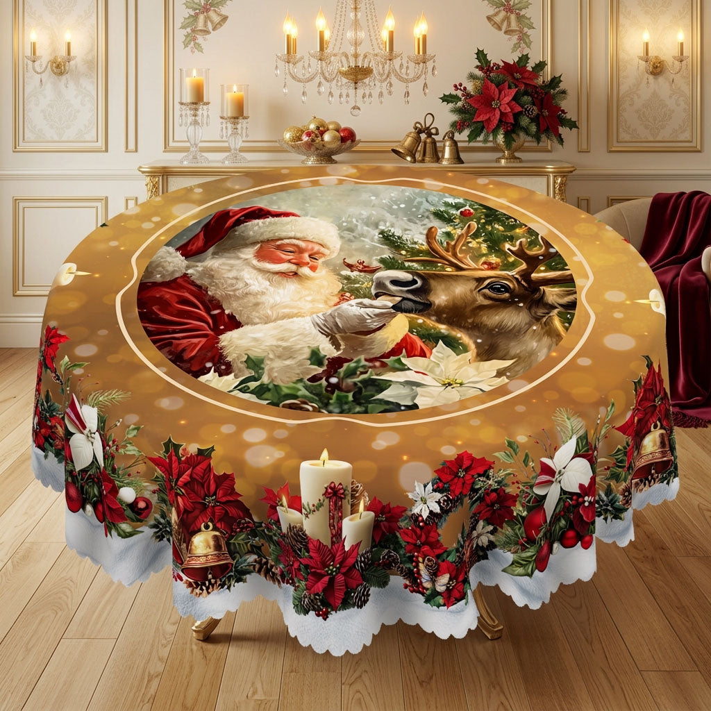 Christmas Santa & Deer Round Tablecloth, Decorative Dining Table Cover for Dining, Holiday Parties & Christmas Decor - BS003-180R - image 4