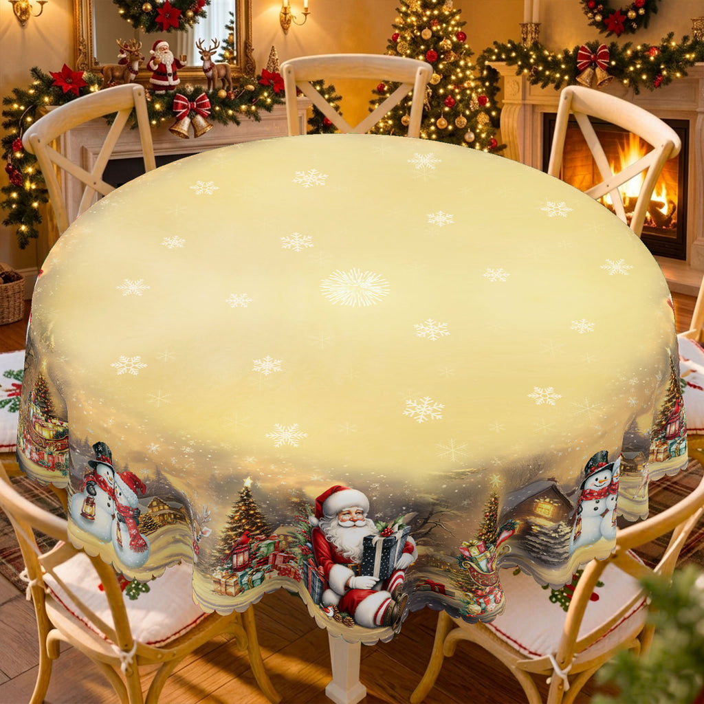 Christmas Village & Santa Round Tablecloth, Decorative Dining Table Cover for Dining, Holiday Parties & Christmas Decor - BS027-152R - image 4