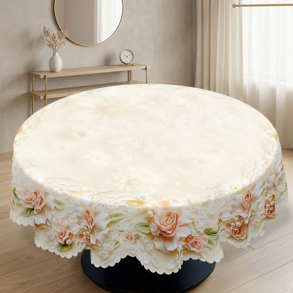 Romantic Pink Rose Lace Round Tablecloth, Decorative Dining Table Cover for Dining, Wedding, Party & Home Decor - BH007-1-152R - image 4