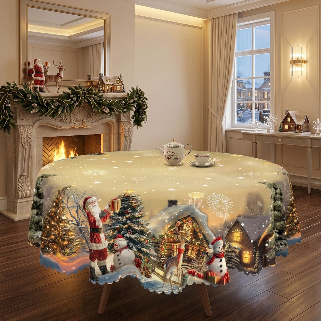 Christmas Tree & Presents Round Tablecloth, Decorative Dining Table Cover for Dining, Holiday Parties & Christmas Decor - BS018-152R - image 4