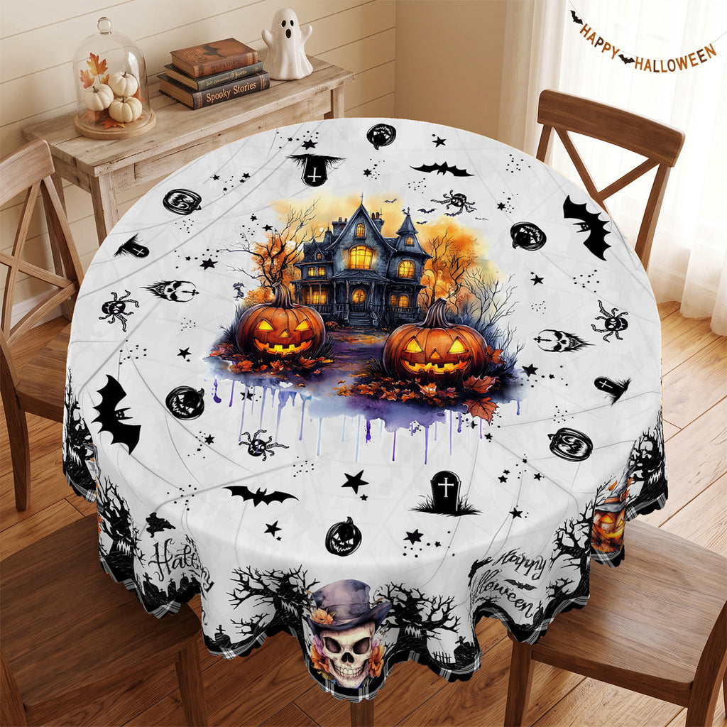 Halloween Spooky Garden Round Tablecloth, Decorative Dining Table Cover for Halloween Parties, Dining & Fall Decor - BW003-152R - image 4