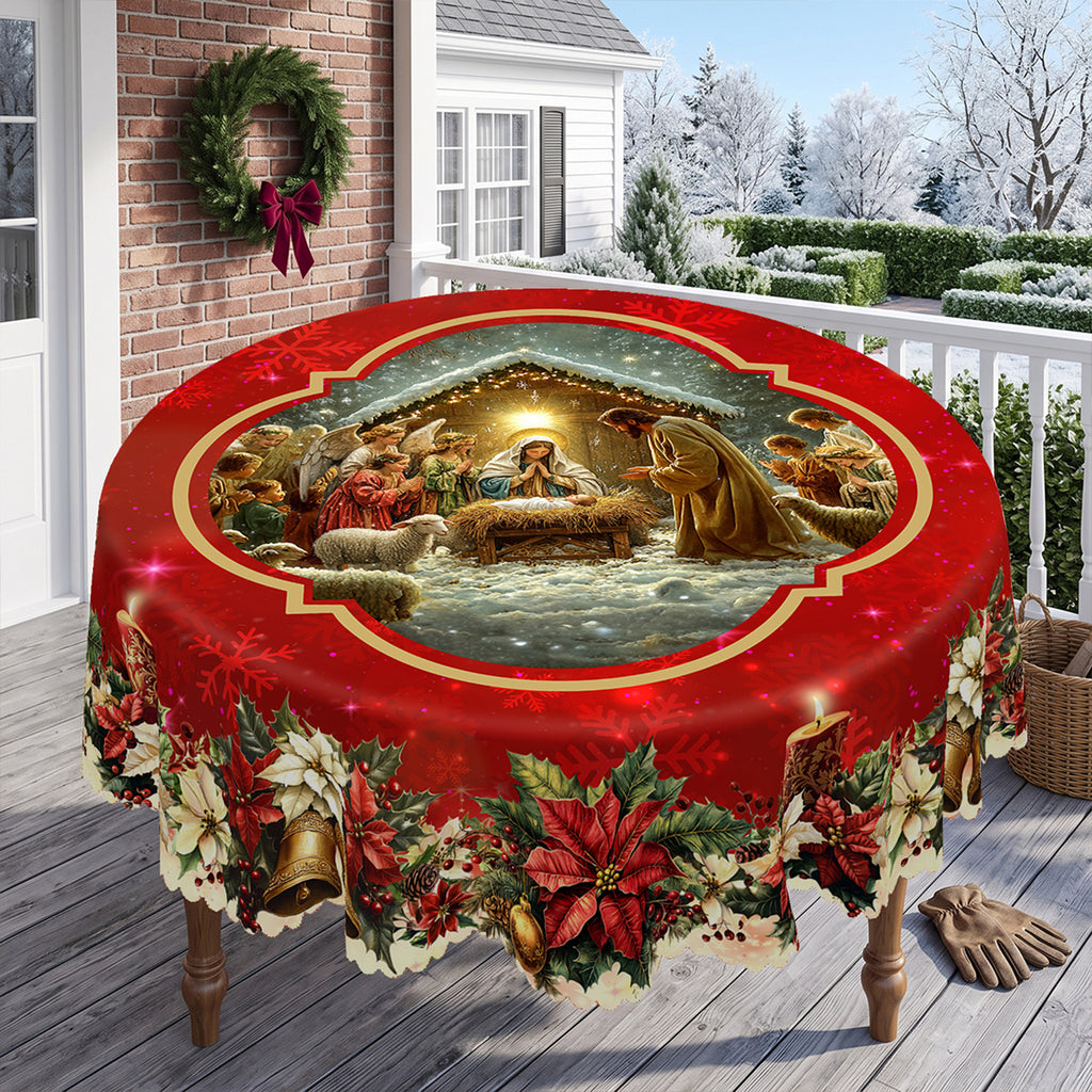Christmas Santa Holiday Scene Round Tablecloth, Decorative Dining Table Cover for Dining, Holiday Parties & Christmas Decor - BS028-180R - image 4