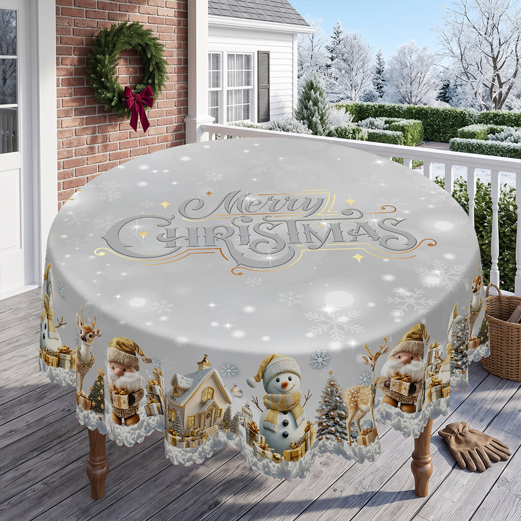 Christmas Silver Snowflake Round Tablecloth, Decorative Dining Table Cover for Dining, Holiday Parties & Winter Decor - BS021-152R - image 4