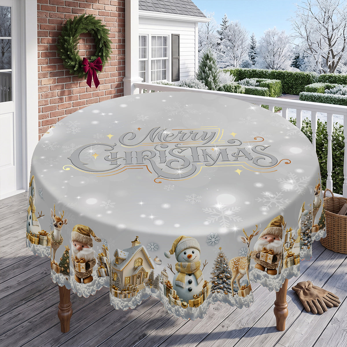 Christmas Silver Snowflake Round Tablecloth, Decorative Dining Table Cover for Dining, Holiday Parties & Winter Decor - BS021-152R - image 4