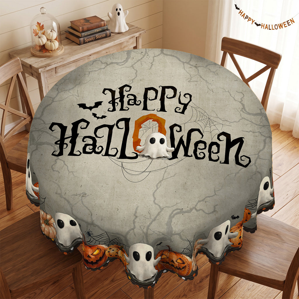 Halloween Haunted House Round Tablecloth, Decorative Dining Table Cover for Halloween Parties, Dining & Fall Decor - BW004-152R - image 4