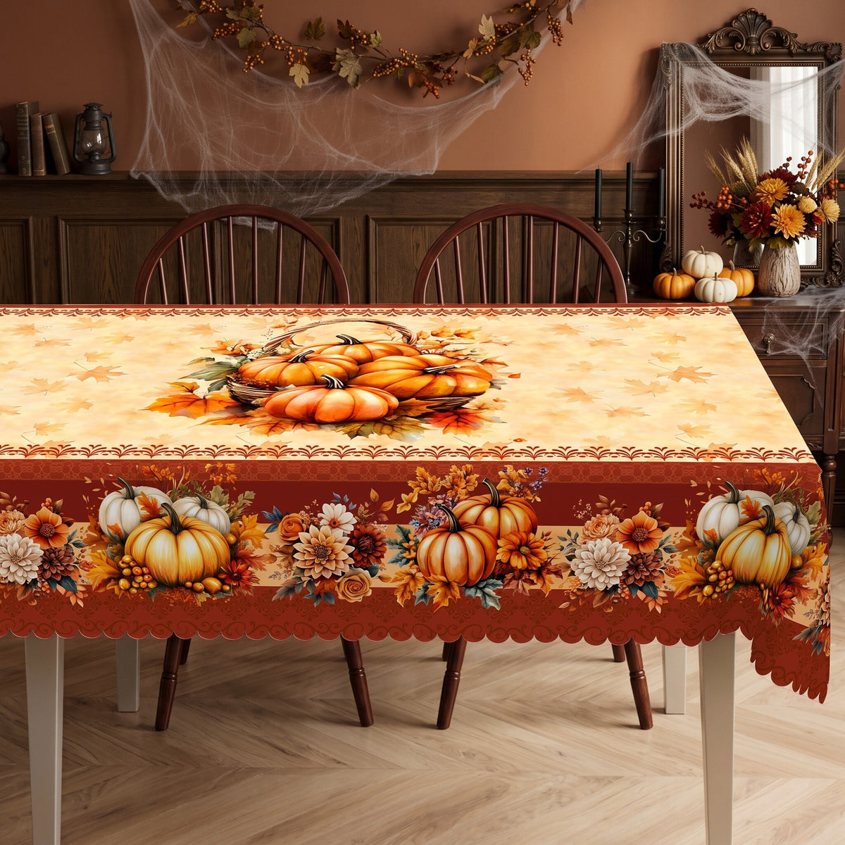 Pumpkin Harvest Border Tablecloth, Decorative Dining Table Cover for Dining, Thanksgiving & Farmhouse Fall Decor - BQ017-220 - image 4