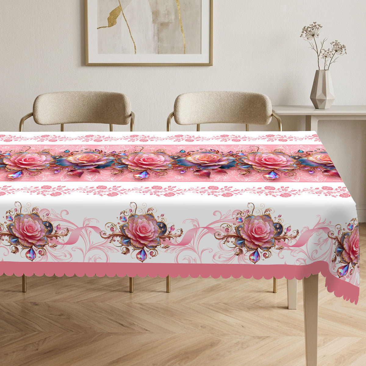 Pink Rose 3D Floral Tablecloth, Decorative Dining Table Cover for Dining Room, Party & Elegant Home Decor - BH003-220 - image 4