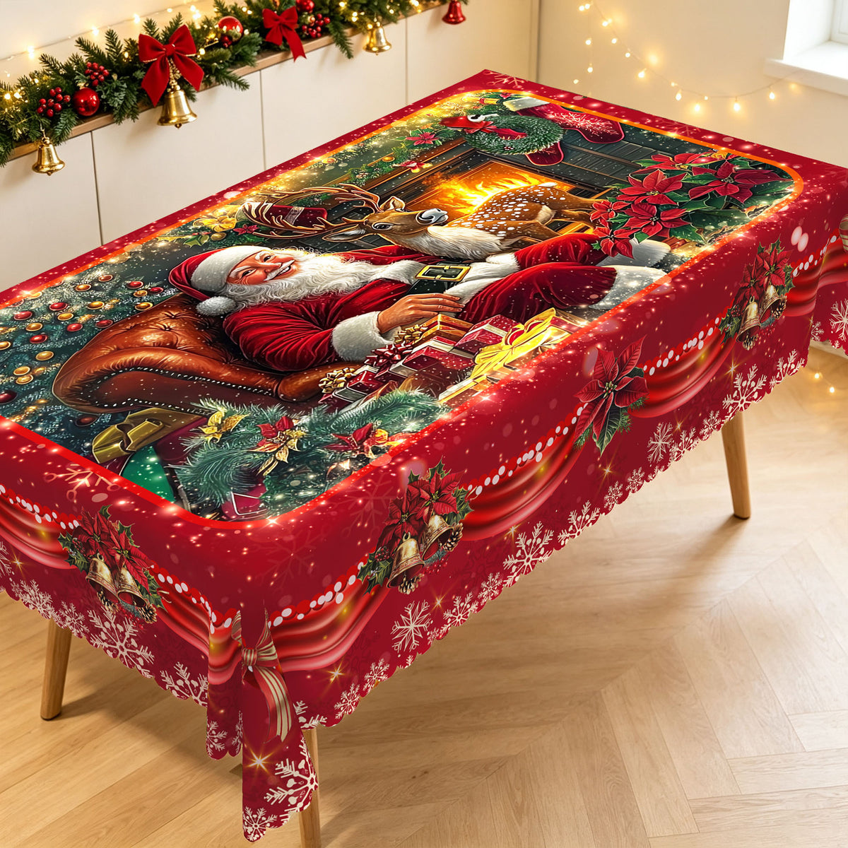 Christmas Santa Fireplace Tablecloth, Decorative Dining Table Cover for Dining, Holiday Parties & Christmas Decor - BS022-305 - image 4
