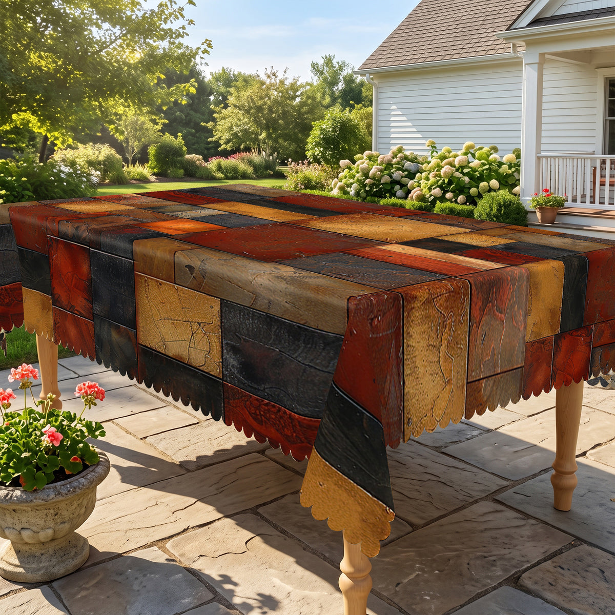 Rustic Patchwork Wood Plank Tablecloth, Decorative Dining Table Cover for Kitchen, Dining & Farmhouse Home Decor - BN005-1-220 - image 4