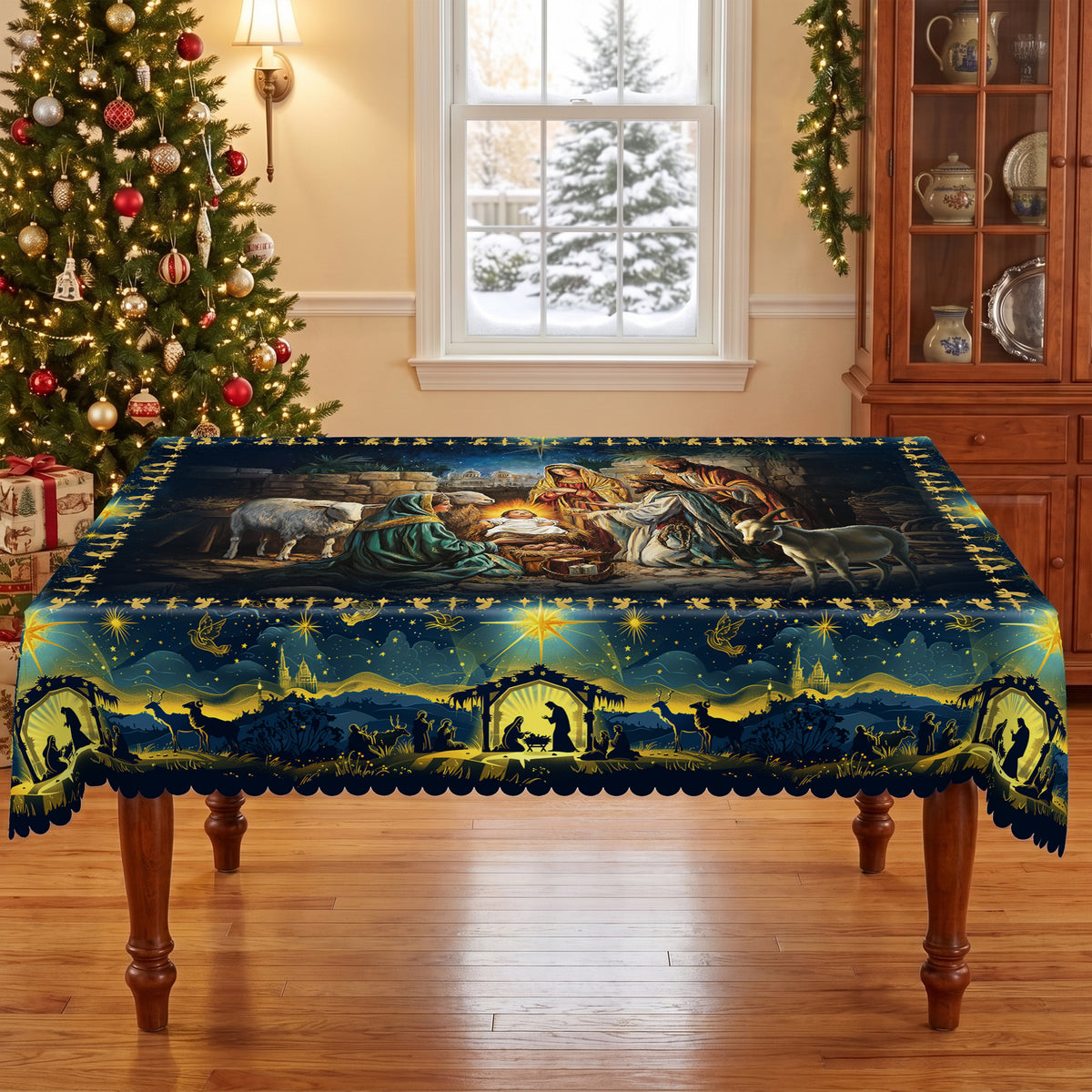 Christmas Winter Village Tablecloth, Decorative Dining Table Cover for Dining, Holiday Parties & Christmas Decor - BS031-220 - image 4