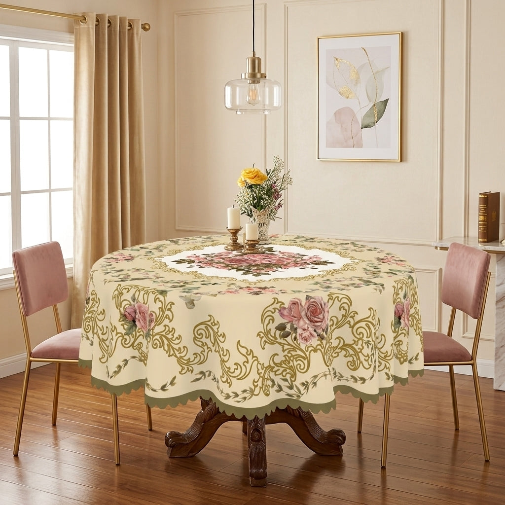 Vintage Pink Rose Medallion Round Tablecloth, Decorative Dining Table Cover for Dining, Holidays & Elegant Home Decor - BH012-1-180 - image 4