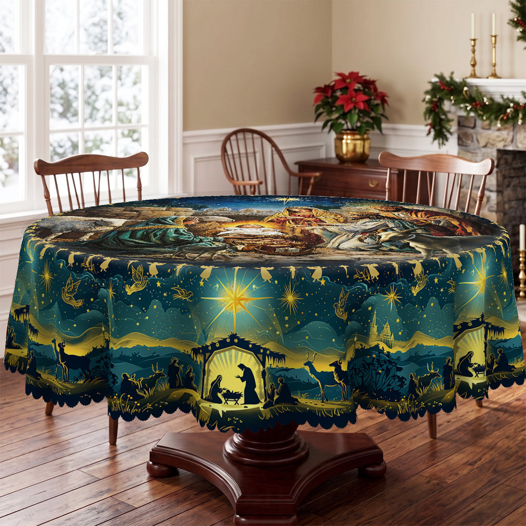 Christmas Winter Village Round Tablecloth, Decorative Dining Table Cover for Dining, Holiday Parties & Christmas Decor - BS031-152R - image 4