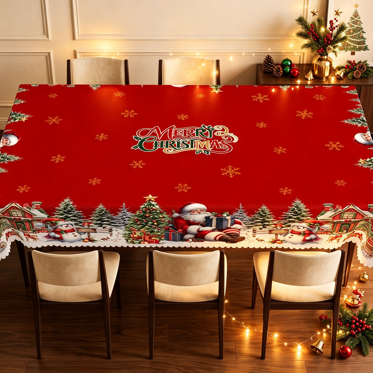 Christmas Santa Village Tablecloth, Decorative Dining Table Cover for Dining, Holiday Parties & Christmas Decor - BS001-220 - image 4