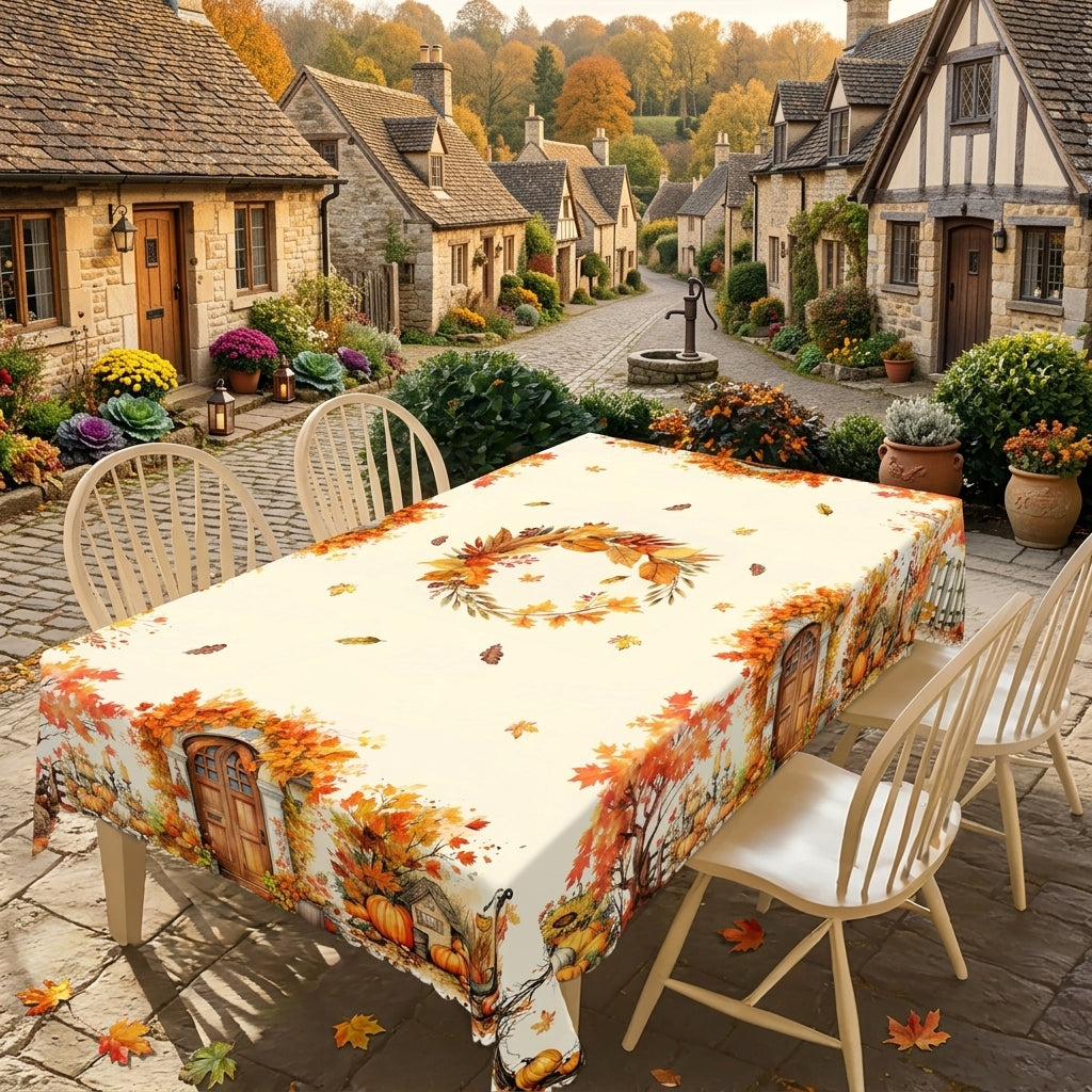 Autumn Village Harvest Tablecloth, Decorative Dining Table Cover for Thanksgiving, Fall Dining & Autumn Home Decor - BQ002-140 - image 4