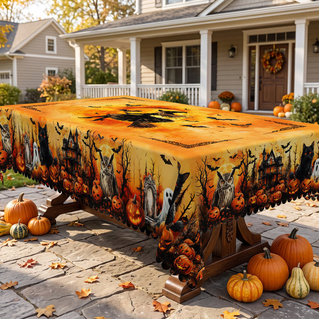 Halloween Pumpkin & Bats Tablecloth, Decorative Dining Table Cover for Halloween Parties, Dining & Fall Decor - BW002-220 - image 4