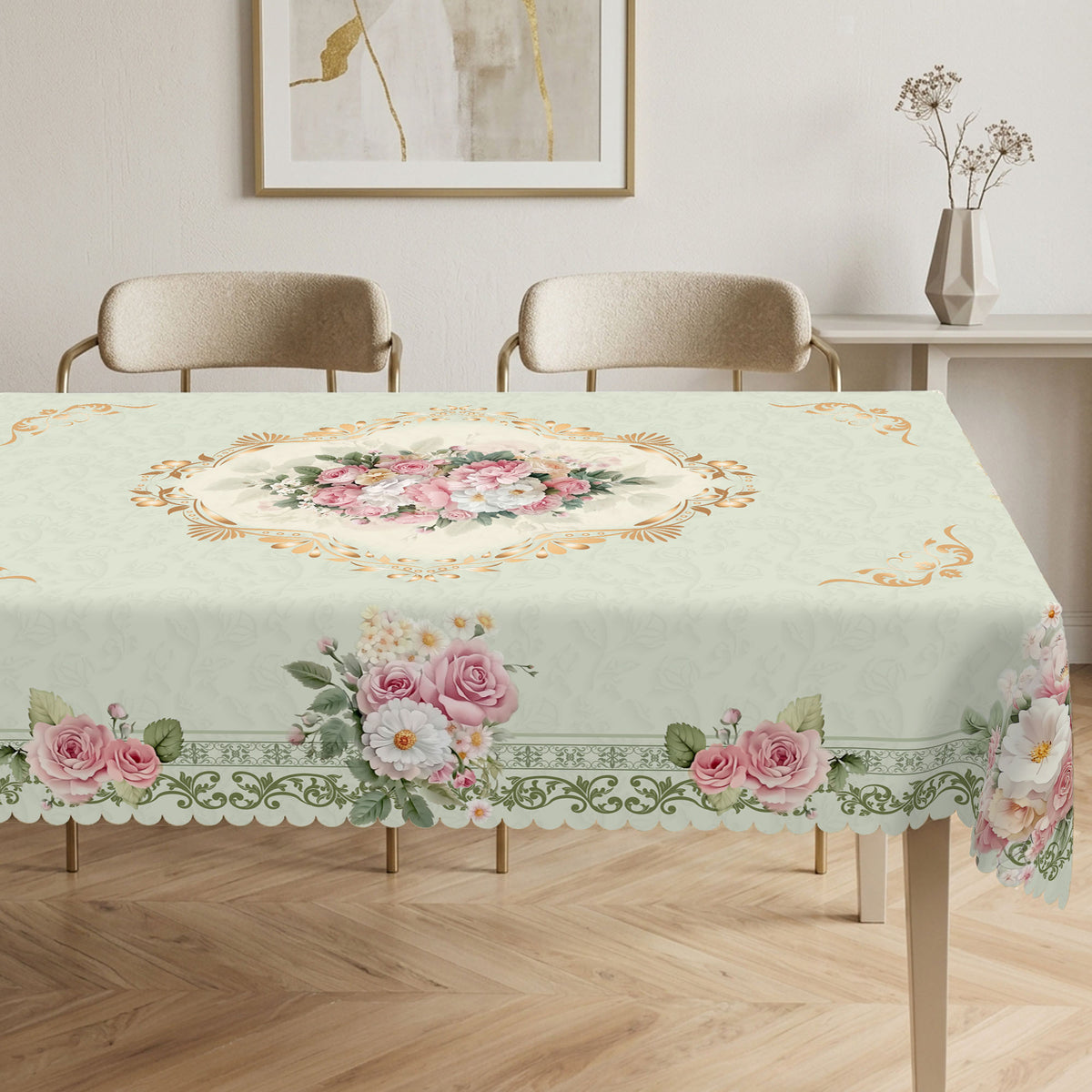 Vintage Pink Rose Floral Tablecloth, Decorative Dining Table Cover for Dining Room, Kitchen & Elegant Home Decor - H074-220 - image 4