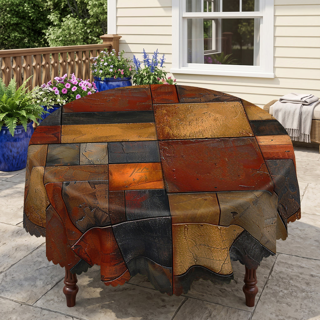 Rustic Patchwork Wood Plank Round Tablecloth, Decorative Dining Table Cover for Kitchen, Dining & Farmhouse Home Decor - BN005-1-152R - image 4