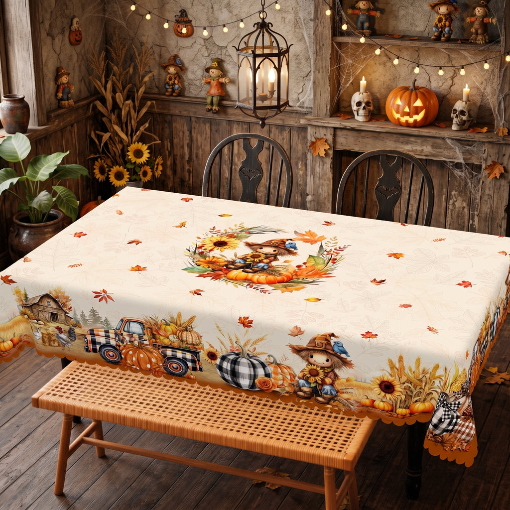 Autumn Scarecrow Harvest Tablecloth, Decorative Dining Table Cover for Dining, Thanksgiving & Farmhouse Fall Decor - BQ011-220 - image 4