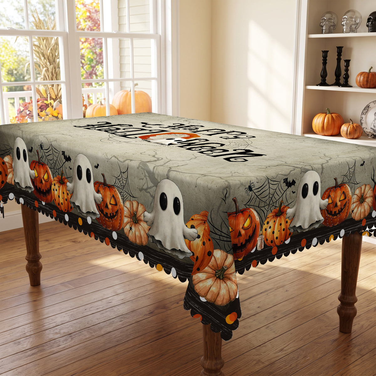 Halloween Haunted House Tablecloth, Decorative Dining Table Cover for Halloween Parties, Dining & Fall Decor - BW004-140 - image 4
