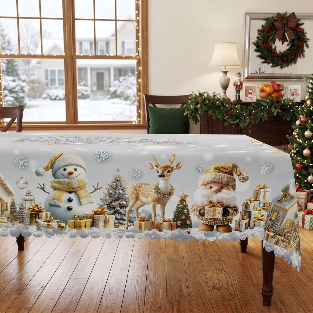 Christmas Silver Snowflake Tablecloth, Decorative Dining Table Cover for Dining, Holiday Parties & Winter Decor - BS021-220 - image 4