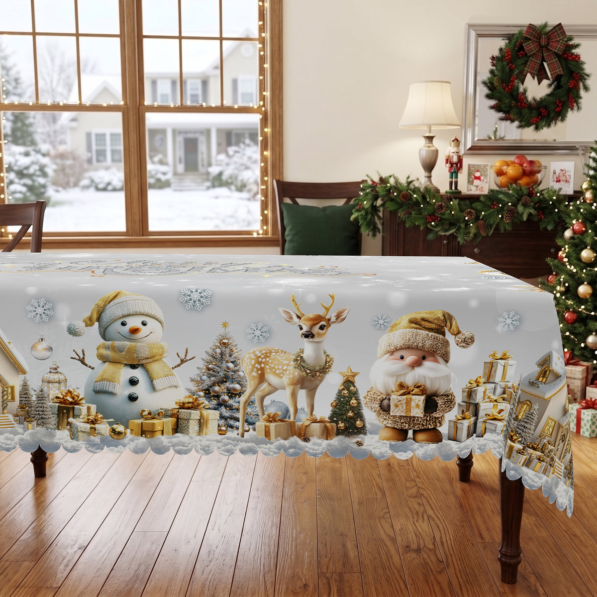 Christmas Silver Snowflake Tablecloth, Decorative Dining Table Cover for Dining, Holiday Parties & Winter Decor - BS021-220 - image 4