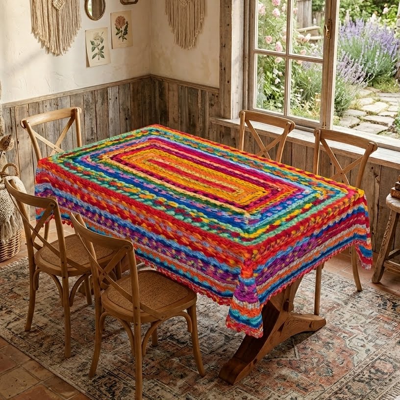 Colorful Bohemian Woven Tablecloth, Decorative Dining Table Cover for Dining, Party, Patio & Boho Home Decor - BX013-1-140 - image 4