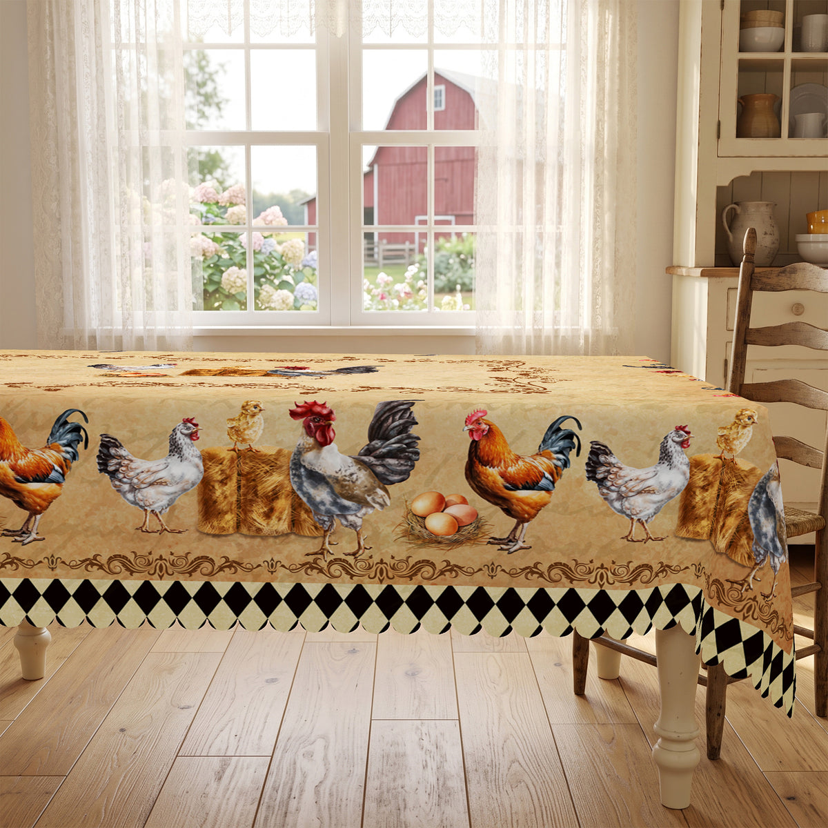 Blue Farmhouse Country Scene Tablecloth, Decorative Dining Table Cover for Kitchen, Dining, Farmhouse & Country Decor - BN004-220 - image 4