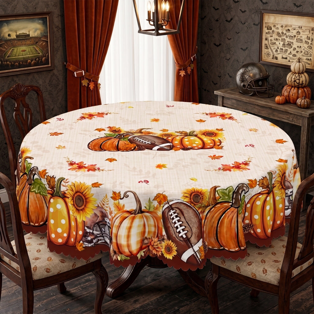 Rustic Pumpkin Harvest Round Tablecloth, Decorative Dining Table Cover for Dining, Thanksgiving & Fall Home Decor - BQ014-180R - image 4