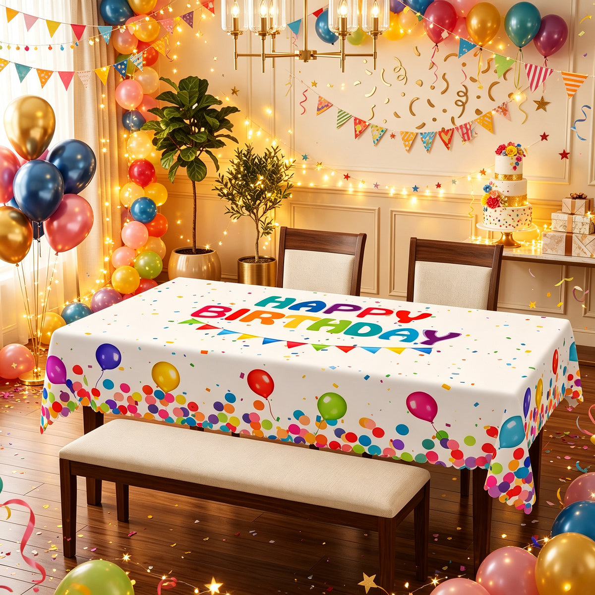 Happy Birthday Balloon Tablecloth, Decorative Dining Table Cover for Birthday Parties, Dining & Celebration Decor - HBD001-1-220 - image 4