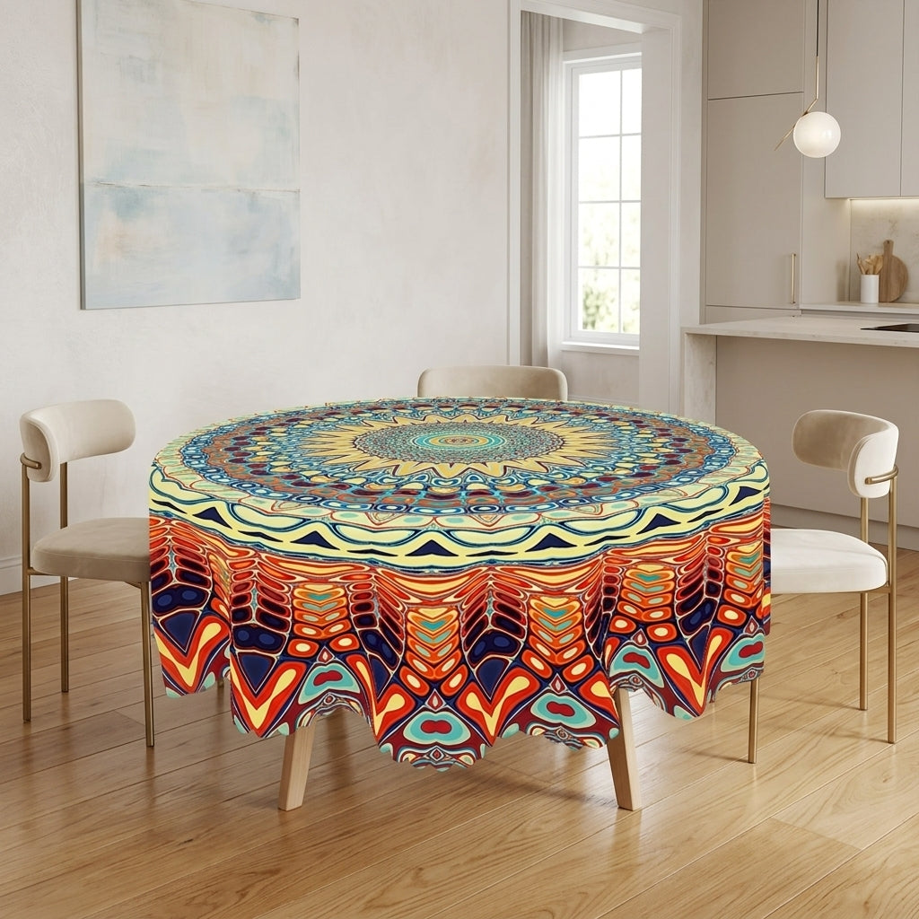 Colorful Boho Mandala Round Tablecloth, Decorative Dining Table Cover for Dining, Party, Patio & Boho Home Decor - BBX003-1-152R - image 4