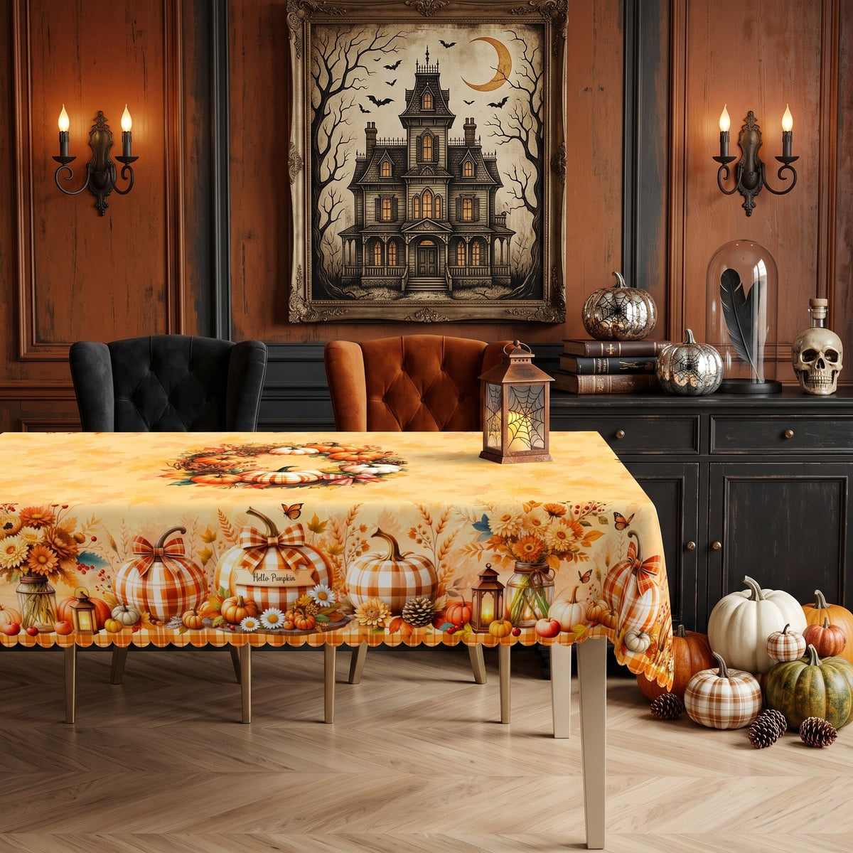 Rustic Pumpkin Patch Tablecloth, Decorative Dining Table Cover for Dining, Thanksgiving & Farmhouse Fall Decor - BQ026-220 - image 4